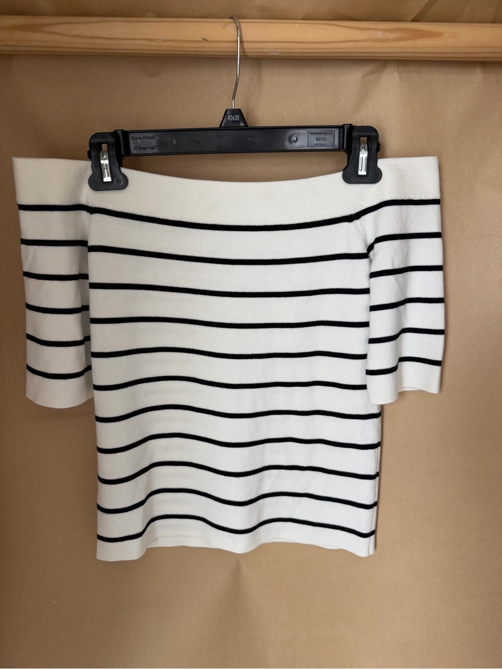 LOFT Off-the-Shoulder Black & White Striped Sweater